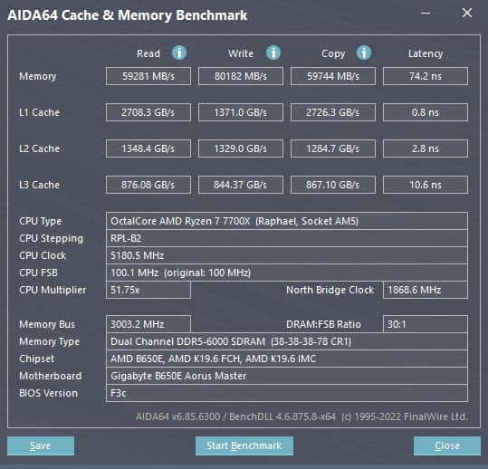 2023 01 31 07 59 49 AIDA64 Cache Memory Benchmark TEAMGROUP T-FORCE Vulcan α DDR5 Review